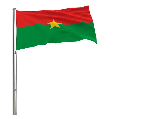 Isoleren van de vlag van Burkina Faso op een vlaggenmast wapperen in de wind op een witte achtergrond, 3D-rendering. — Stockfoto