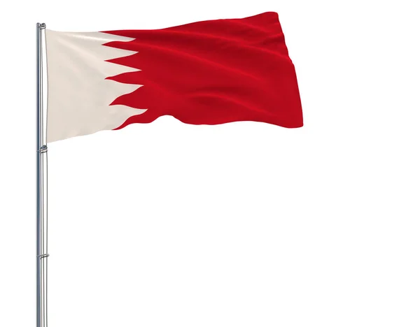 Απομονώσετε σημαία του Μπαχρέιν σε ένα κοντάρι σημαίας που κυματίζει στον αέρα σε λευκό φόντο, 3d rendering. — Φωτογραφία Αρχείου