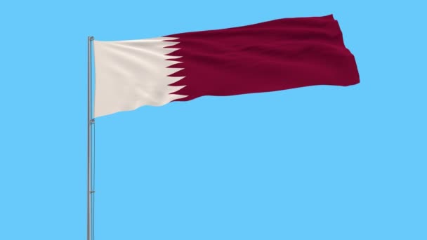 Izolaci Katarská Vlajka Stožáru Vlaje Větru Modrém Pozadí Vykreslování — Stock video