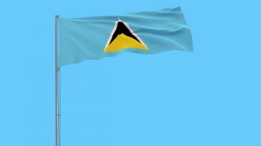 Saint Lucia bayrağı üzerinde beyaz bir arka planda 3d render rüzgarda çırpınan bir bayrak direğine izole