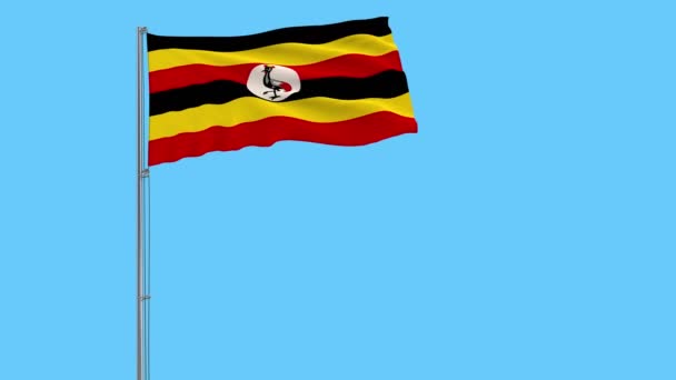 Isolate Flag Uganda Flagpole Fluttering Wind Blue Background Rendering — Stock Video