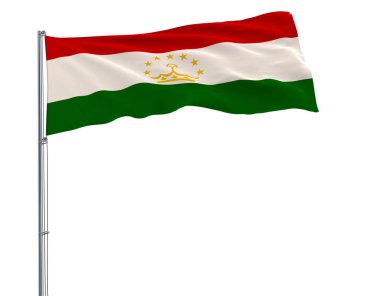 Tacikistan bayrağı üzerinde beyaz bir arka planda 3d render rüzgarda çırpınan bir bayrak direğine izole.