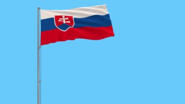 Slovakya bayrağı mavi arka plan, 3d render, 4 k prores görüntüleri, alfa şeffaflık rüzgarla içinde çırpınan bir bayrak direği üzerinde izole