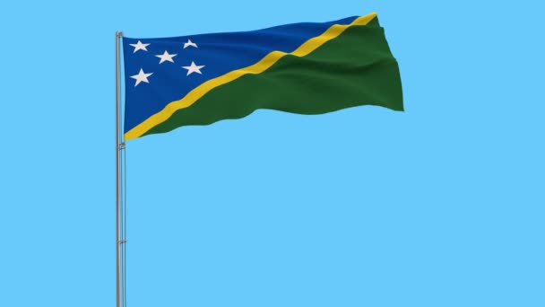 Aislar Bandera Las Islas Salomón Asta Bandera Ondeando Viento Sobre — Vídeo de stock