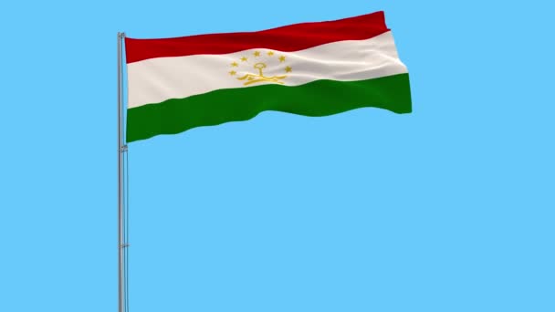 Drapeau Isolé Tadjikistan Sur Mât Flottant Dans Vent Sur Fond — Video