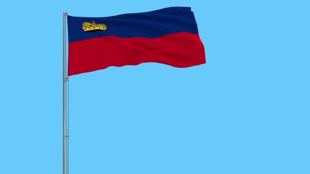 Изолировать Флаг Лихтенштейна Флагштоке Развевающемся Ветру Синем Фоне Рендеринг — стоковое видео