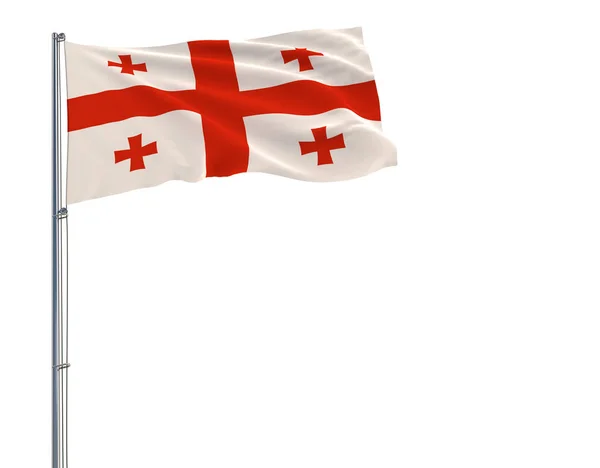 Isolasi bendera Georgia pada tiang bendera berkibar di angin pada latar belakang putih, 3d rendering . — Stok Foto