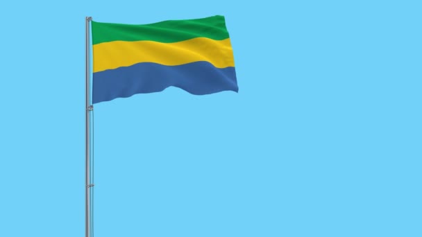 Isolar Bandeira Gabão Mastro Bandeira Que Flutua Vento Fundo Azul — Vídeo de Stock