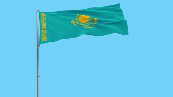 青の背景 レンダリングに風になびく旗をカザフスタンの国旗を分離します — ストック動画