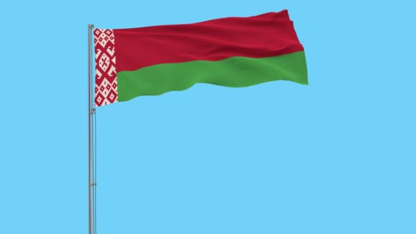 Isoleren Van Vlag Van Wit Rusland Een Vlaggenmast Wapperen Wind — Stockvideo