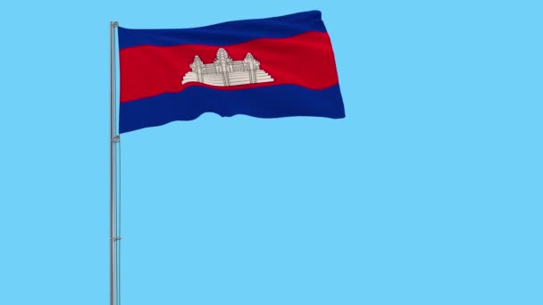 Isoleren Van Vlag Van Cambodja Een Vlaggenmast Wapperen Wind Een — Stockvideo