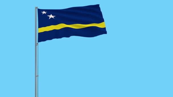 Isolate Flag Curacao Flagpole Fluttering Wind Transparent Background Rendering — Stock Video