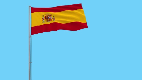 Drapeau Isolé Espagne Sur Mât Flottant Dans Vent Sur Fond — Video