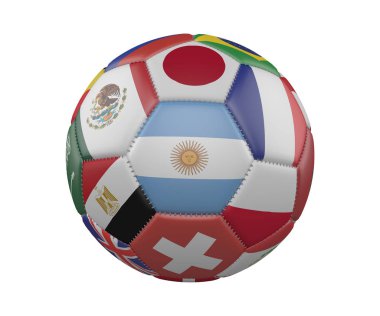 Beyaz arka planda, Merkezi, 3d render Arjantin'de izole bayrakları ile futbol gol.