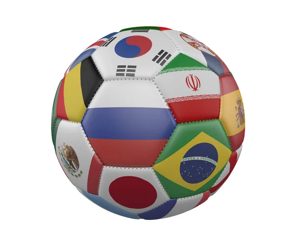 Fotbalové Soccerball s příznaky izolované na bílém pozadí, Rusko ve středu, vykreslování 3d objektů. — Stock fotografie