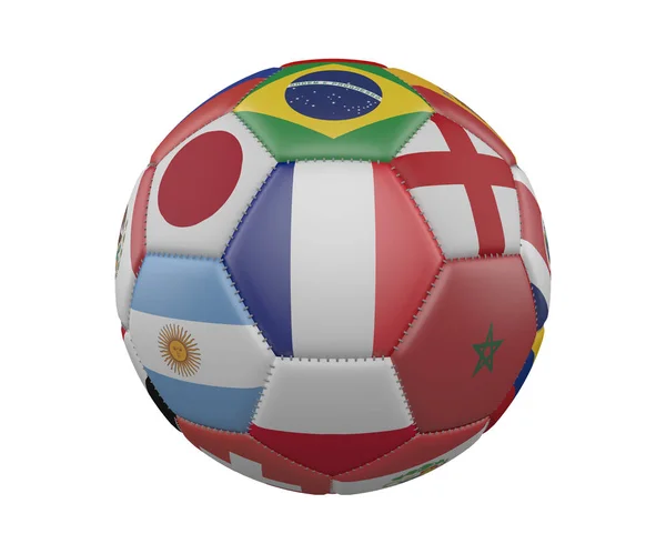 Voetbal met vlaggen geïsoleerd op een witte achtergrond, Frankrijk in het centrum, 3D-rendering. — Stockfoto