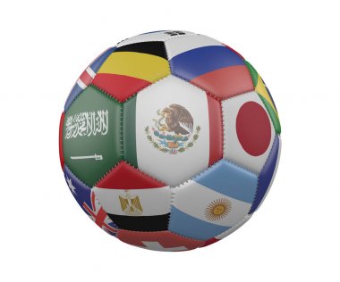 Beyaz arka planda, Merkezi, 3d render Meksika'da izole bayrakları ile futbol topu.