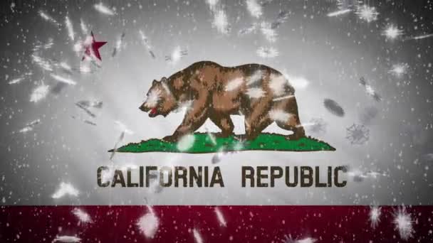 Kalifornská vlajka padající sníh, Nový rok a vánoční pozadí, smyčka — Stock video
