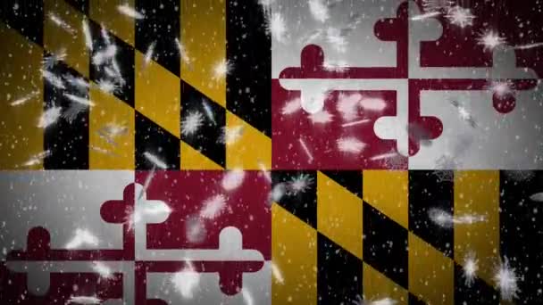 Bandeira de Maryland queda de neve, Ano Novo e fundo de Natal, loop — Vídeo de Stock