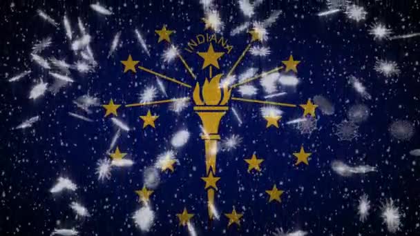 Indiana flag falling snow, New Year and Christmas background, loop — Stock Video