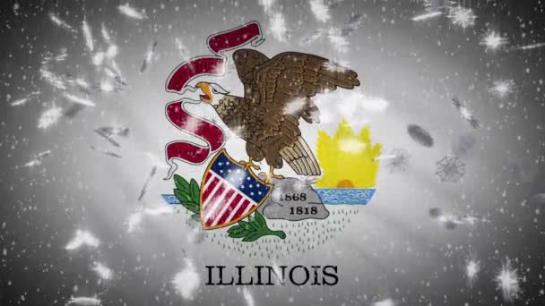 Illinois flag falling snow, New Year and Christmas background, loop — ストック動画