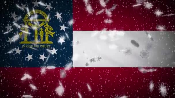 Georgia flag falling snow, New Year and Christmas background, loop — ストック動画