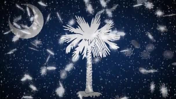 Флаг Южной Каролины падает снег, Новый год и Рождество фон, петля — стоковое видео