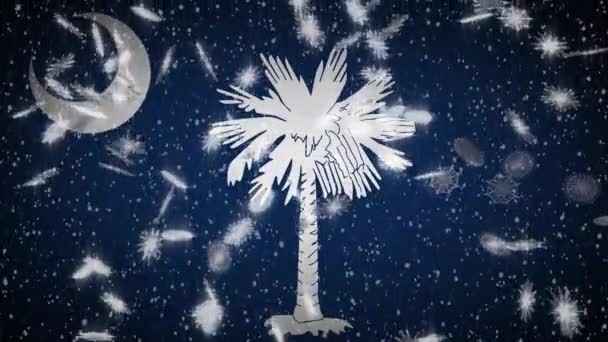 Bandera de Carolina del Sur cayendo nieve, Año Nuevo y fondo de Navidad, bucle — Vídeo de stock