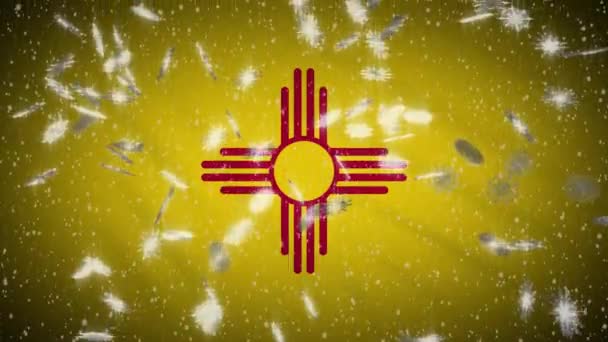 New Mexico flag falling snow, New Year and Christmas background, loop — Stock Video