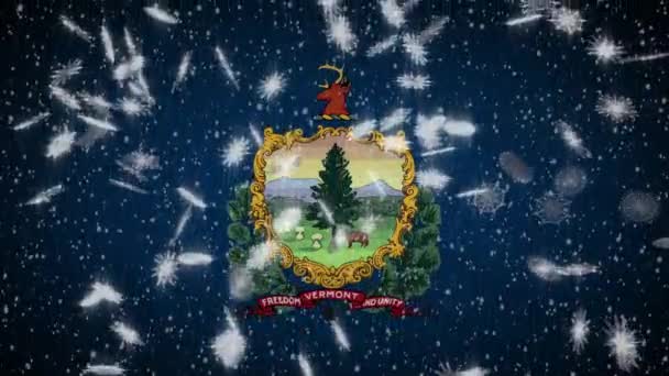 Флаг Вермонта падает снег, Новый год и Рождество фон, петля — стоковое видео