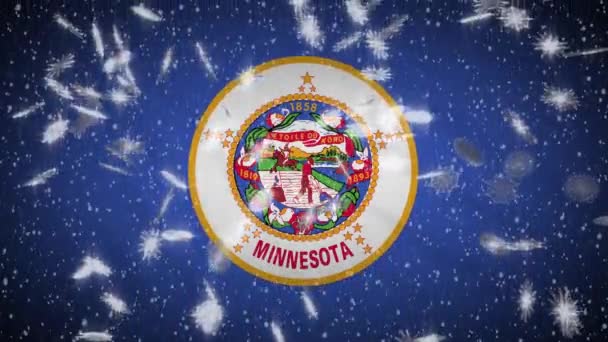 Minnesota vlajka padající sníh, Nový rok a vánoční pozadí, smyčka — Stock video