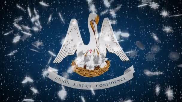 Luisiana bandera cayendo nieve, Año Nuevo y fondo de Navidad, bucle — Vídeo de stock
