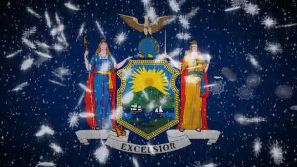 Bandeira de Nova York queda de neve, Ano Novo e fundo de Natal, loop — Vídeo de Stock
