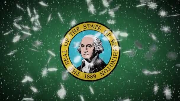 Bandera de Washington cayendo nieve, Año Nuevo y fondo de Navidad, bucle — Vídeo de stock