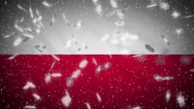 Polonya bayrağı düşen kar döngüsü, Yeni Yıl ve Noel arka planı, döngü