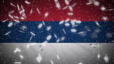 Sırbistan bayrağı düşen kar döngüsü, Yeni Yıl ve Noel arkaplanı, döngü