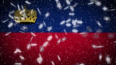 Lihtenştayn bayrağı düşen kar döngüsü, yeni yıl ve Noel arkaplanı, döngü