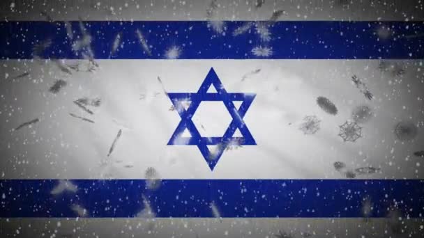 Israel flag falling snow loopable, New Year and Christmas background, loop — ストック動画