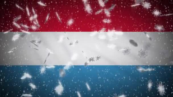 Lucembursko vlajka padající sníh smyčka, Nový rok a vánoční pozadí, smyčka — Stock video