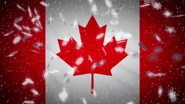 Flaga Kanada spada śnieg pętli, Nowy Rok i Boże Narodzenie tło, pętla — Wideo stockowe