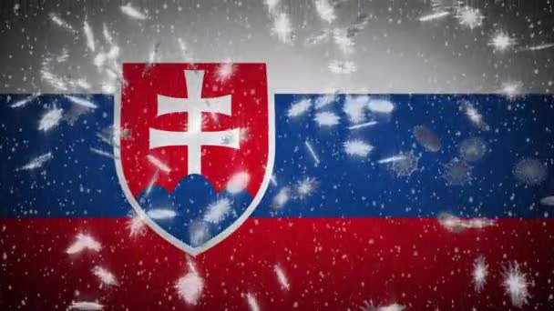 Flaga Słowacji spada śnieg pętli, Nowy Rok i Boże Narodzenie tło, pętla — Wideo stockowe