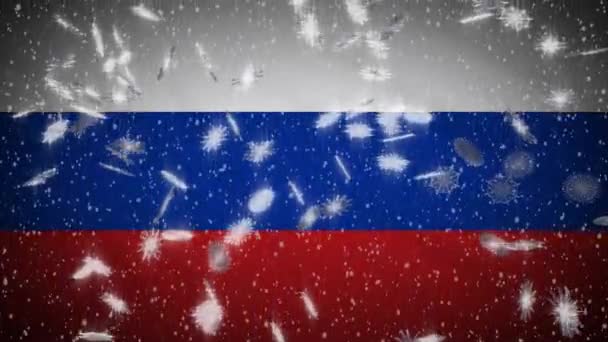 Russia flag falling snow loopable, New Year and Christmas background, loop — Stock Video