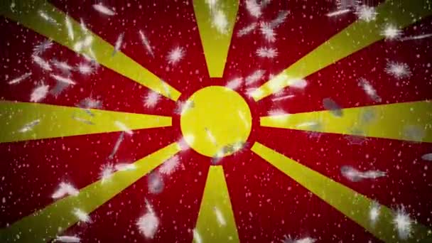 Macedonia flag falling snow loopable, New Year and Christmas background, loop — ストック動画