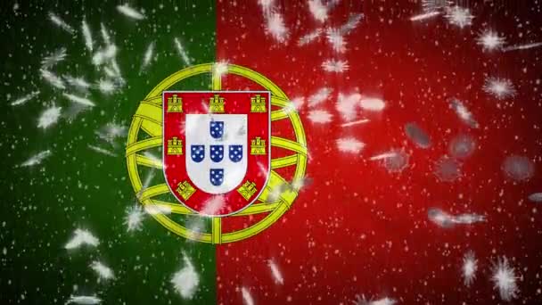 Portugal vlag vallende sneeuw loopable, Nieuwjaar en Kerstmis achtergrond, lus — Stockvideo