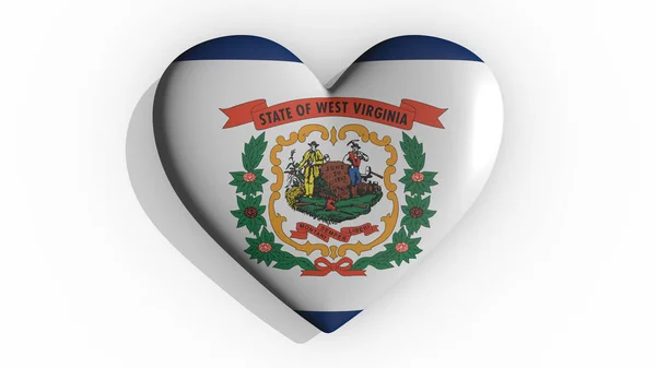 Batı Virginia 'nın kalbi beyaz üzerine gölge düşürür Sevgililer Günü, 3D görüntüleme — Stok fotoğraf
