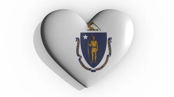 Massachusetts cuore getta ombra su sfondo bianco, San Valentino, rendering 3d — Foto Stock