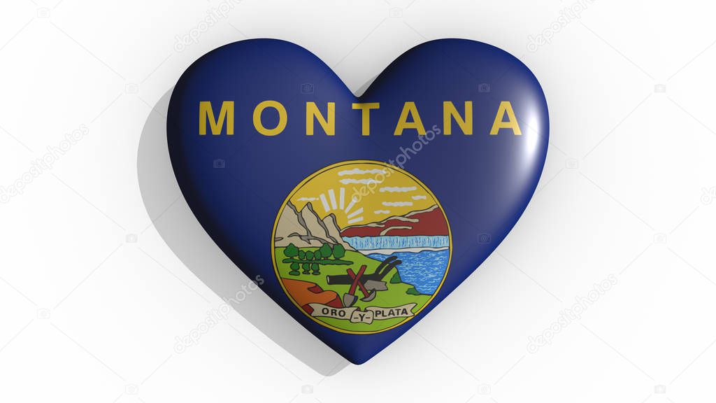 Montana heart casts shadow on white background, Valentines day, 3d rendering