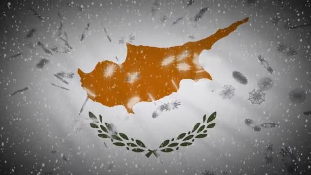 Кипр флаг падения снега петли, Новый год и Рождество фоновый цикл — стоковое видео
