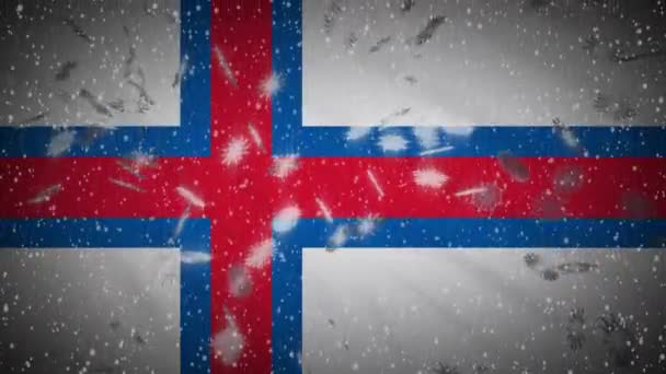 Faroe Adaları bayrağı düşen kar döngüsü, yeni yıl ve Noel arkaplanı, döngü — Stok video
