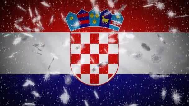 Kroatien Flagge fallenden Schnee loopable, Neujahr und Weihnachten Hintergrund, Schleife — Stockvideo